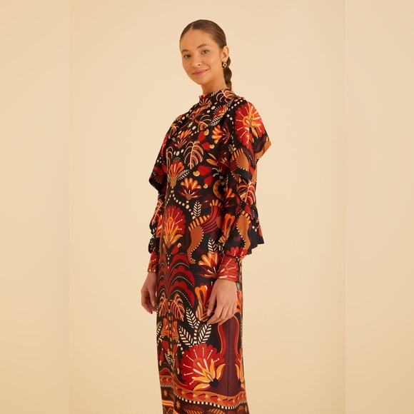 FARM RIO Red Nature Beauty Scarf Backless Midi Dress, Size Small, $270 - Picture 4 of 14